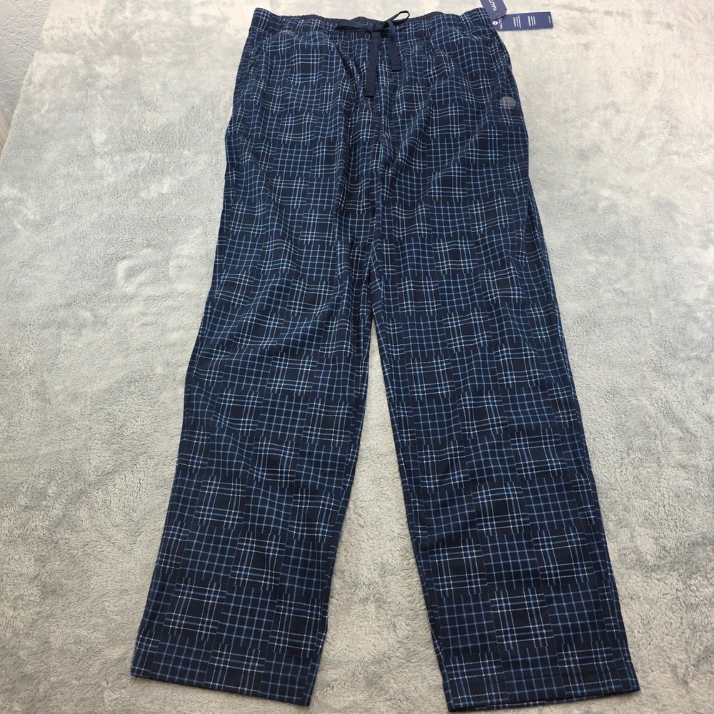 Nautica Men Large Blue‎ Pajama Pants Grid Plaid Sleepwear Drawstring NEW